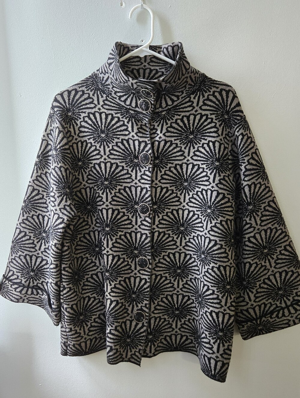 ModelFrance S/M Women's Black Silver Coat Jacket Dressy Chunky Big Decor Buttons